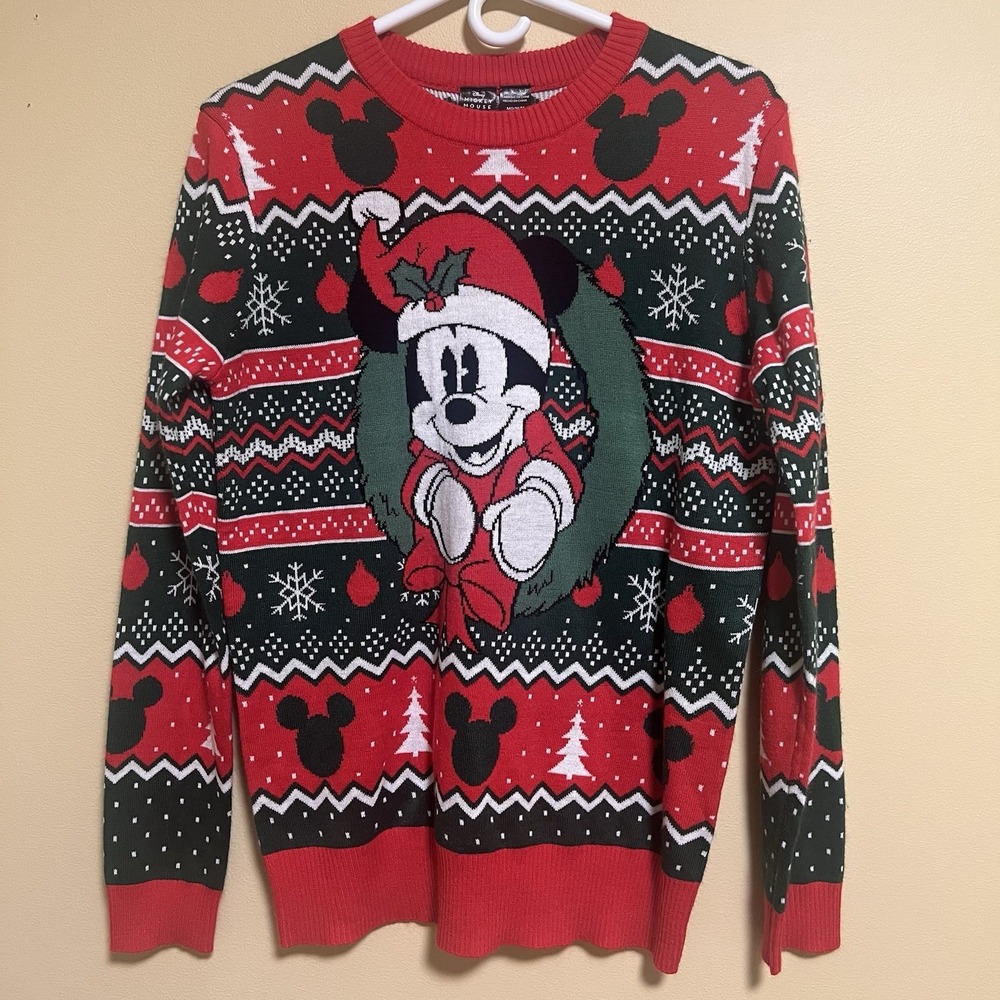 Disney Mickey Mouse Holiday Knit Sweater Christmas Fair Isle Men's Medium